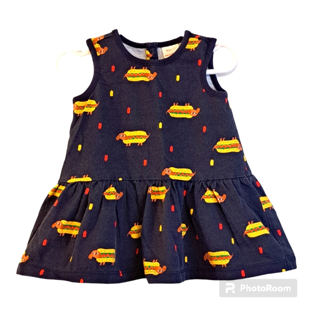 Hanna Andersson Navy Dress with Hot Dog Print